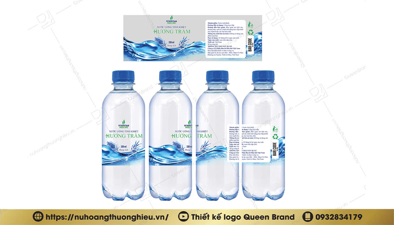Hình ảnh thiết kế bao bì chai nước uống tinh khiết - HƯƠNG TRÀM AQUA